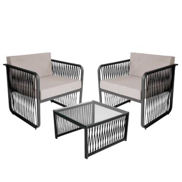 Imagem de Conjunto 2 Poltronas e 1 Mesa de Centro Santiago em Alumínio e Corda Náutica Acesse Móveis