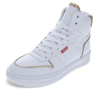 Imagem de Levi's Tênis feminino Drive Hi de couro sintético casual de cano alto, Branco/Ouro, 36