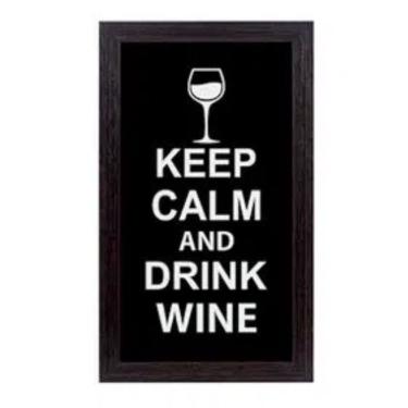 Imagem de Quadro Porta Rolhas de Vinho 50cm - Madeira e Vidro - keep calm and drink wine