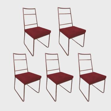 Imagem de Kit 05 Cadeiras Sala de Jantar Escritório Office Stark Industrial Ferro Bronze Corino Vermelho - Ahz Móveis