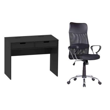Imagem de Conjunto de Mesa New com Cadeira de Escritório Diretor Giratória Vancouver ii com Braços Preta