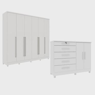 Imagem de Guarda-Roupa 6 Portas Portugal E Comoda 5 Gavetas Istambul Com Pés Espresso Móveis Neve