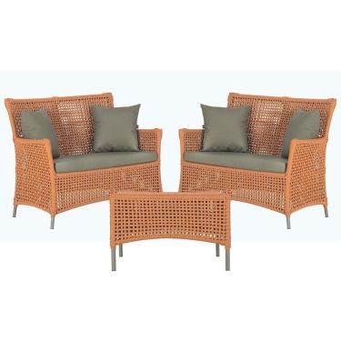 Imagem de 2 Sofás E Mesa Igapó Alumínio Fendi Corda Náutica E8 Trama Terra Cota