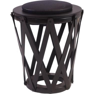 Imagem de Puff Tamborete Em Madeira Maciça Com Assento Multiuso Preto