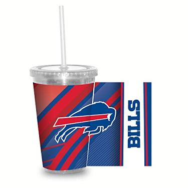 Imagem de Rico Industries Copo transparente NFL Football Buffalo Bills 473 ml com palha, oficialmente licenciado para fãs da NFL