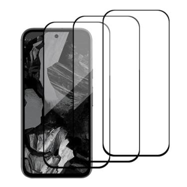 Imagem de WowFluy Pacote com 3 protetores de tela de vidro temperado para Google Pixel 8a, à prova de arranhões, sem bolhas, HD transparente, dureza 9H, sem bolhas, borda preta, GKV4X G6GPR G576D
