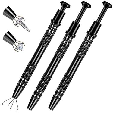 Imagem de ANCIRS Pacote com 3 ferramentas de coleta de aço inoxidável com 4 garras para captação de peças pequenas, pegador de 4 garras para objetos pequenos em casa, escritório – Chip IC, componentes eletrônicos, fixação de unhas - preto