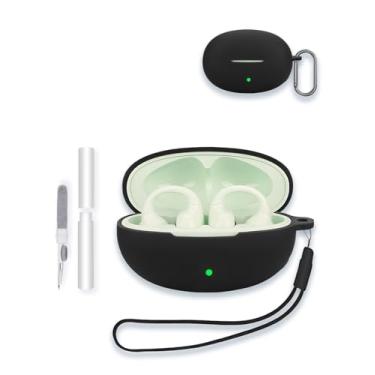 Imagem de Capa para fones de ouvido Edifier LolliClip sem fio verdadeiros sem fio, capa protetora de silicone macio WUNIAK resistente a arranhões com kit de limpeza, mosquetão e cordão, preta