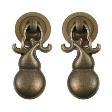 Imagem de MY MIRONEY 2 peças de anel pingente de latão antigo puxa ferragens alças de anel em forma de cabaça puxadores de gaveta de armário com parafusos, chique gasto