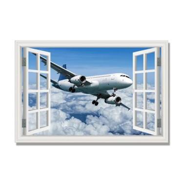 Imagem de Arte de parede em tela de janela aberta, impressão natural em tela, "Avião no céu 15.2 cm, decoração de parede de paisagens de janela, decoração de casa moderna. 60 x 90 cm-23,6 x 35 pol sem moldura