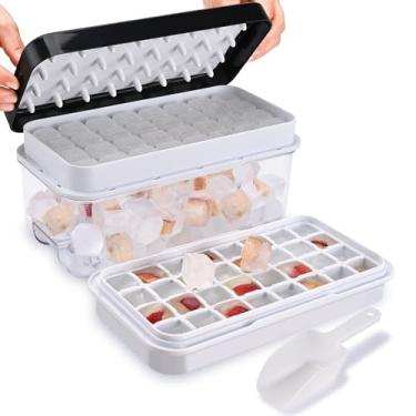 Imagem de Bandejas de gelo para freezer com design empilhável e tampa – Bandejas de gelo de liberação rápida para freezer com tampa e lixo, perfeita para fazer cubos de gelo para uísque, coquetéis, caixa de