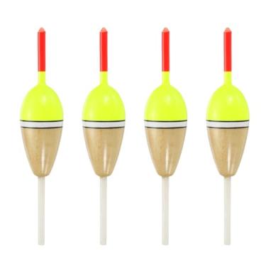Imagem de PATIKIL Flutuadores de pesca de 5,5 cm, pacote com 4 boias ovais, boias de pesca, acessórios de pesca com corpo flutuante de madeira balsa para equipamentos de pesca em água doce, vermelho/amarelo