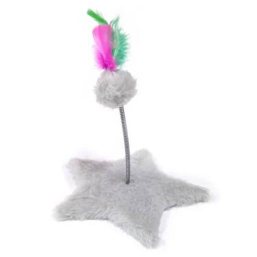 Imagem de Arranhador Gato Estrela Cinza Mola Bolinha Pelucia Felpudo