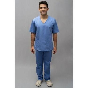 Imagem de Não Amassa Pijama Cirúrgico Masculino Oxford Conjunto - Dona Moça, Azu
