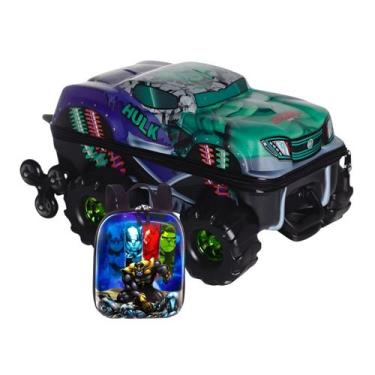 Imagem de Kit Mochila Carro Hulk Monster Trucks 3d Lancheira Escolar, Preto