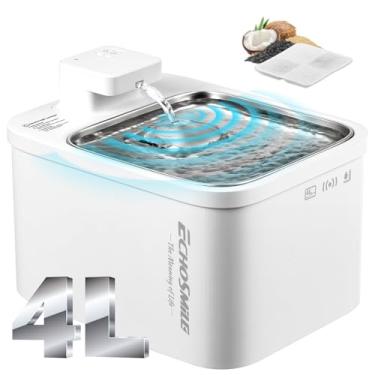 Imagem de EchoSmile Fonte De Água Sem Fio Para Gatos Com Filtro Reposição - 4L/135Oz Grande Capacidade, Dispensador Animais Estimação, Cães E Dentro Casa, Automáti