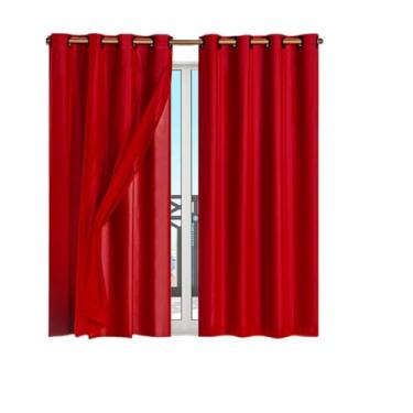 Imagem de Cortina Veda Luz Blackout Blecaute PVC Com Tecido Voil Para Janela e Porta(Vermelho-280x180)
