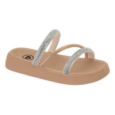 Imagem de Sandália Papete Infantil Strass Brilho Molekinha Blogueira, Nude, 31