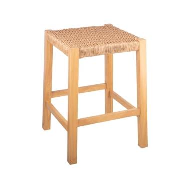 Imagem de Alaterre Furniture Banco de bar com assento de corda de tecido feito à mão – Newport Collection Banco de 61 cm de altura para cozinha, bar ou sala de jantar – Banquetas de madeira