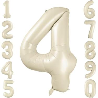 Imagem de 40 Inch White 4 Balloon, Cream White Number 4 Balloons, Beige Large Foil Number Balloons 0-9, Birthday Wedding Anniversary Baby Show Party Decoration