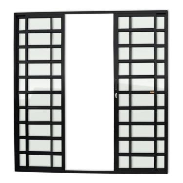 Imagem de Porta De Correr Com Travessas 4 Folhas Super Vidro Liso 210cm X 240cm Brimak Preto