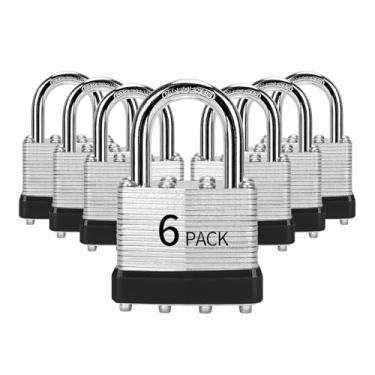 Imagem de HZSY Cadeados com chave igual, pacote com 6, cadeado com chave de aço laminado (1-9/16 polegadas, 40 mm), cadeados com a mesma chave, manilha normal, para caixa de ferramentas, armário e unidade de