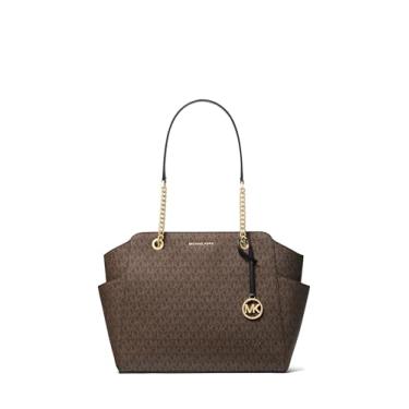 Imagem de Michael Kors Jacquelyn Bolsa de corrente média, Ferragens douradas/marrom/pretas, One Size