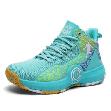 Imagem de Bolognifi Tênis de basquete masculino com malha respirável e aderência durável, adequado para esportes casuais profissionais Equipamento de basquetebol(Cyan,43 BR)