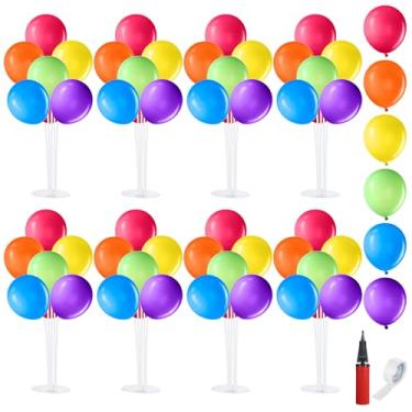 Imagem de VioraWhite Conjunto de 8 peças centrais de balão arco-íris para mesa, kit de suporte de balão arco-íris com base para festa de aniversário, festa de casamento, festa de noivado