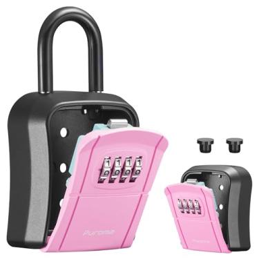 Imagem de Puroma SAFEKey Lockbox, caixa de armazenamento portátil de chave montada na parede para chaves de casa, código redefinível, cofre de segurança para casa, escritório, apartamento (1 pacote, rosa)