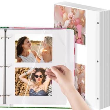Imagem de Chuangdi 120 peças de folhas de álbum de fotos autoadesivas dupla face 3 furos perfuradas para fotos capas de fotos para 3 fichários de refil de fichário, folhas de álbum de fotos, 23 x 28 cm