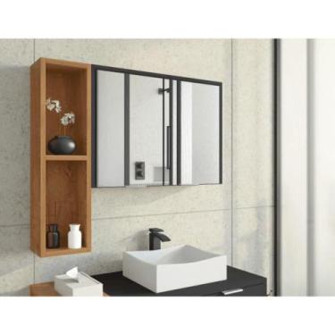 Imagem de Espelheira P Banheiro Ibiza C/Nicho Preto Fosco Naturalle - Ofertamo