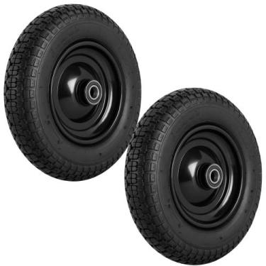 Imagem de Kit 2 Rodas Carrinho De Carga Mão Pneu 3.50-8 Borrachudo 500kg Rolamen