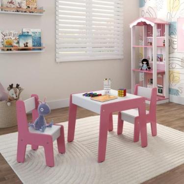 Imagem de Conjunto de Mesa Infantil com 2 cadeiras MDF Diana Branco Rosa - Ofert