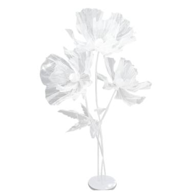 Imagem de Flores gigantes para decoração, 1 conjunto de flores grandes de gaze artificial de 140 cm com 3 cabeças de flores e base, decorações de flores dobráveis para casamento, pano de fundo, fotografia