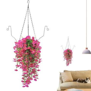 Imagem de Cestos Penduráveis com Flores Artificiais | Jardineira Suspensa com Flores,Decoração Botânica Falsa para Suspensão em Exterior para Jardim Sala Estudo Corredor Varanda Hotel Casamento Sala Jantar
