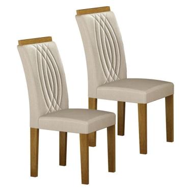 Imagem de Cadeira para Mesa de Jantar Doha MDF Kit 2 Peças Freijó Joli Palha - Leifer Móveis