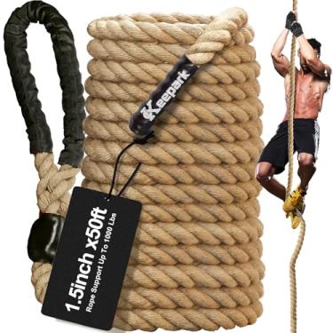 Imagem de Keepark Corda de escalada, corda de escalada de 3,5 polegadas de diâmetro 30FT de comprimento para academia e treinamento de força, corda de escalada para treino para adultos com exercícios de
