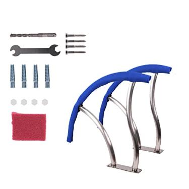 Imagem de Corrimão de piscina 76,2 x 76,2 cm, capacidade de carga de 113,3 kg, corrimão de piscina à prova de ferrugem em aço inoxidável 304 para piscina com cobertura azul