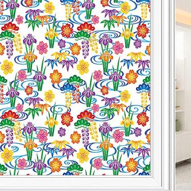 Imagem de Película de janela de privacidade de flores, textura de estilo floral, filme de vidro para sala de estar e escritório em casa, L90 x C 190 cm