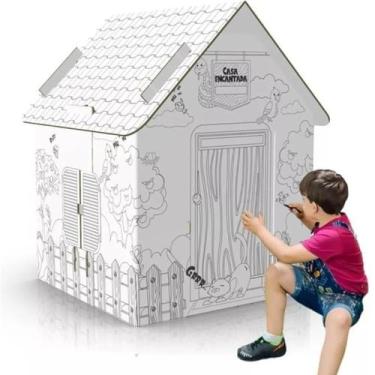 Imagem de Casinha Encantada de Papelão Infantil, Montar, Brincar e Colorir, BE P