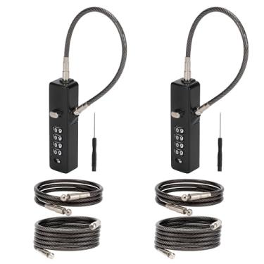 Imagem de Cadeado de cabo combinado - 3 fechaduras retráteis (30 cm, 59,9 cm, 120 cm) para bicicleta, esqui, cerca, armário, porta - código de segurança de 4 dígitos - durável e ajustável - preto (pacote com 2)