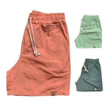 Imagem de Kit 3 Shorts Mauricinho Plus Size Fio Tinto Linho 3 Bolsos - Genérica,