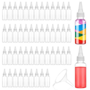 Imagem de 50 frascos de plástico vazios de 50 ml, mini frascos de espremer condimentos para viagem, aplicador de óleo de cabelo, frasco de esguicho, pequena dispensação com tampa e funil líquido mini recipiente
