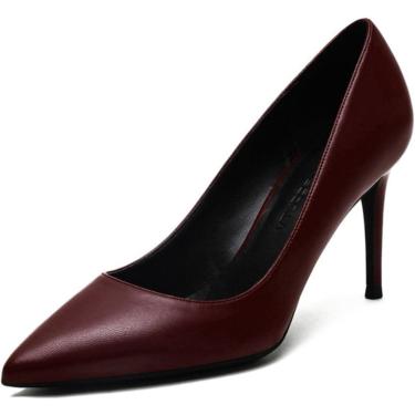 Imagem de Novos Clássicos Sapatos De Casamento Noiva Salto Alto Sexy Dedo Apontado Estiletes Escritório De Couro Genuíno Moda Feminina Bombas Tamanho Grande, 8cm Heel Height, 5