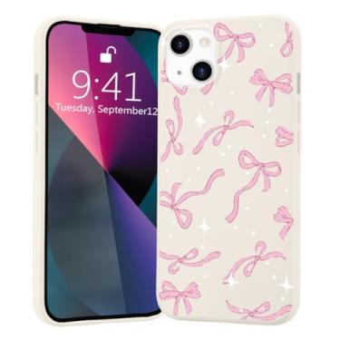 Imagem de CozyNestCY Fahsion Capa com laço rosa para iPhone 15 com design fofo Kawaii, capa de telefone de silicone líquido, linda capa de telefone para mulheres e meninas, ajuste fino, borracha de gel macio