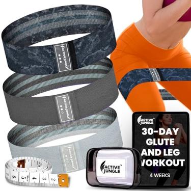 Imagem de Faixas resistentes de tecido premium para glúteos e pernas – Conjunto de 3 | Antiderrapante, Elástico, Bolsa de Viagem, Guia de Treino e Desafios Digitais | Bandas para Yoga, Pilates | Mulheres e