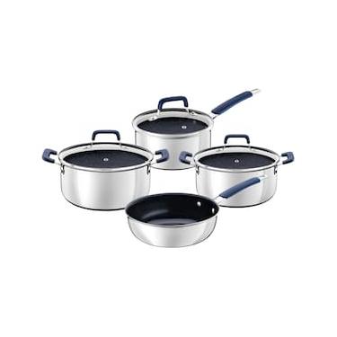 Imagem de Jogo de Panelas Tramontina Romagna em Aço Inox com Revestimento Antiaderente Cerâmico Preto/Azul – 4 Peças