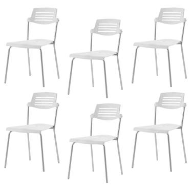 Imagem de Conjunto 6 Cadeiras Base Tubular Fixa Clean Prata/Branco
