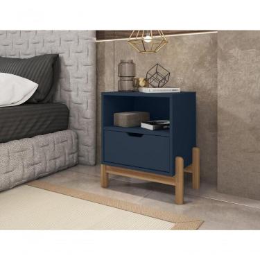 Imagem de Mesa De Cabeceira C/ Nicho E Gaveteiro Porta Itens Aurora Azul Cobalto